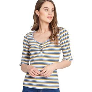 NWT ModCloth Ribbed Stripe Henley Top